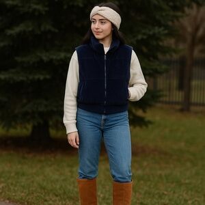 Victoria's Secret PINK PUFFER ZIP Vest, Dark Blue, Womens XXL